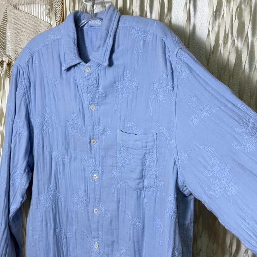 CP Shades Summer Blue Embroidered Cotton Long Sleeve Button Down Blouse XL - Picture 7 of 12